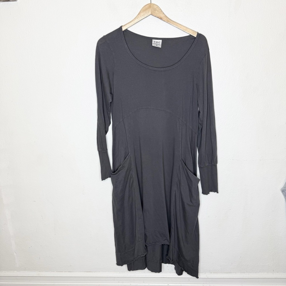 Color Me Cotton Gray Lagenlook Midi Dress Pockets Minimalist Women's Medium